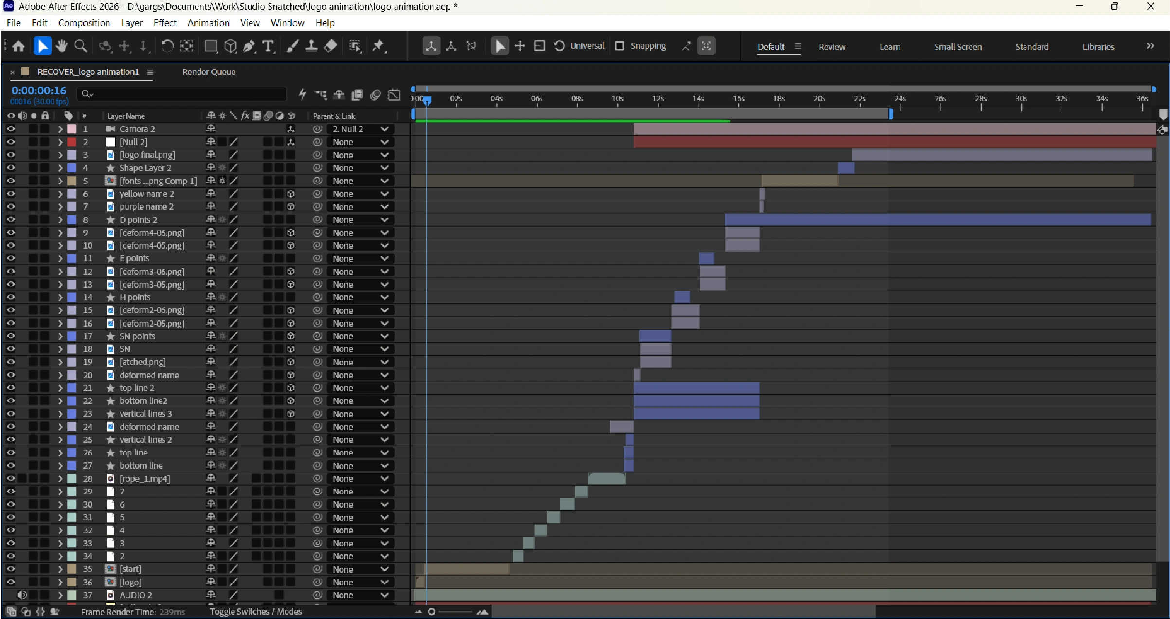 After Effects animation timeline